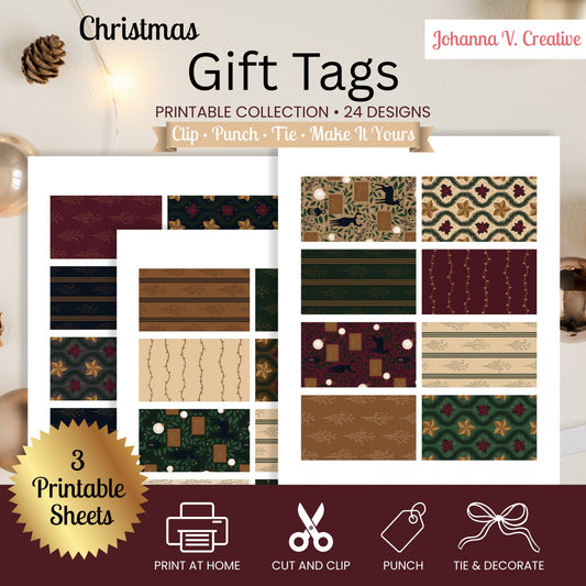 Printable Christmas Gift Tags | 24 Holiday Gift Tag Designs