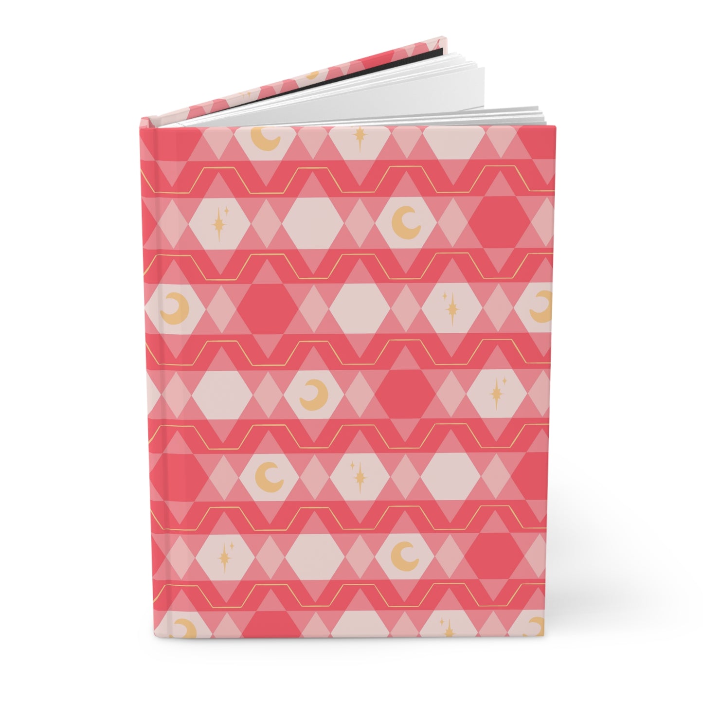 Pink Retro Celestial Hardcover Journal | Geometric Moon & Star Notebook