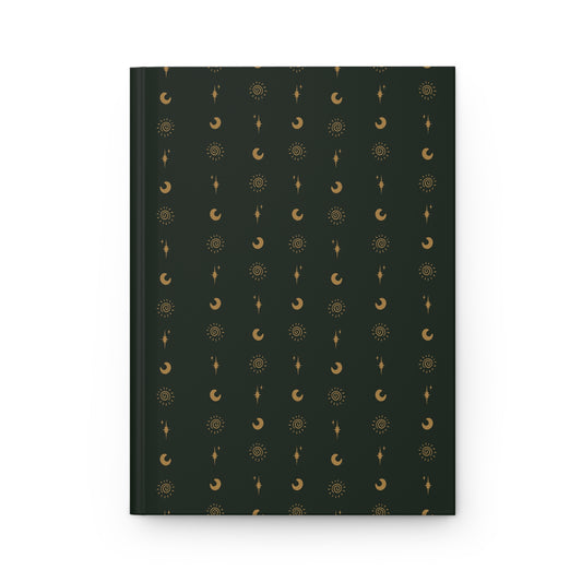 Forest Green Celestial Hardcover Journal | Gold Sun Moon & Star Notebook