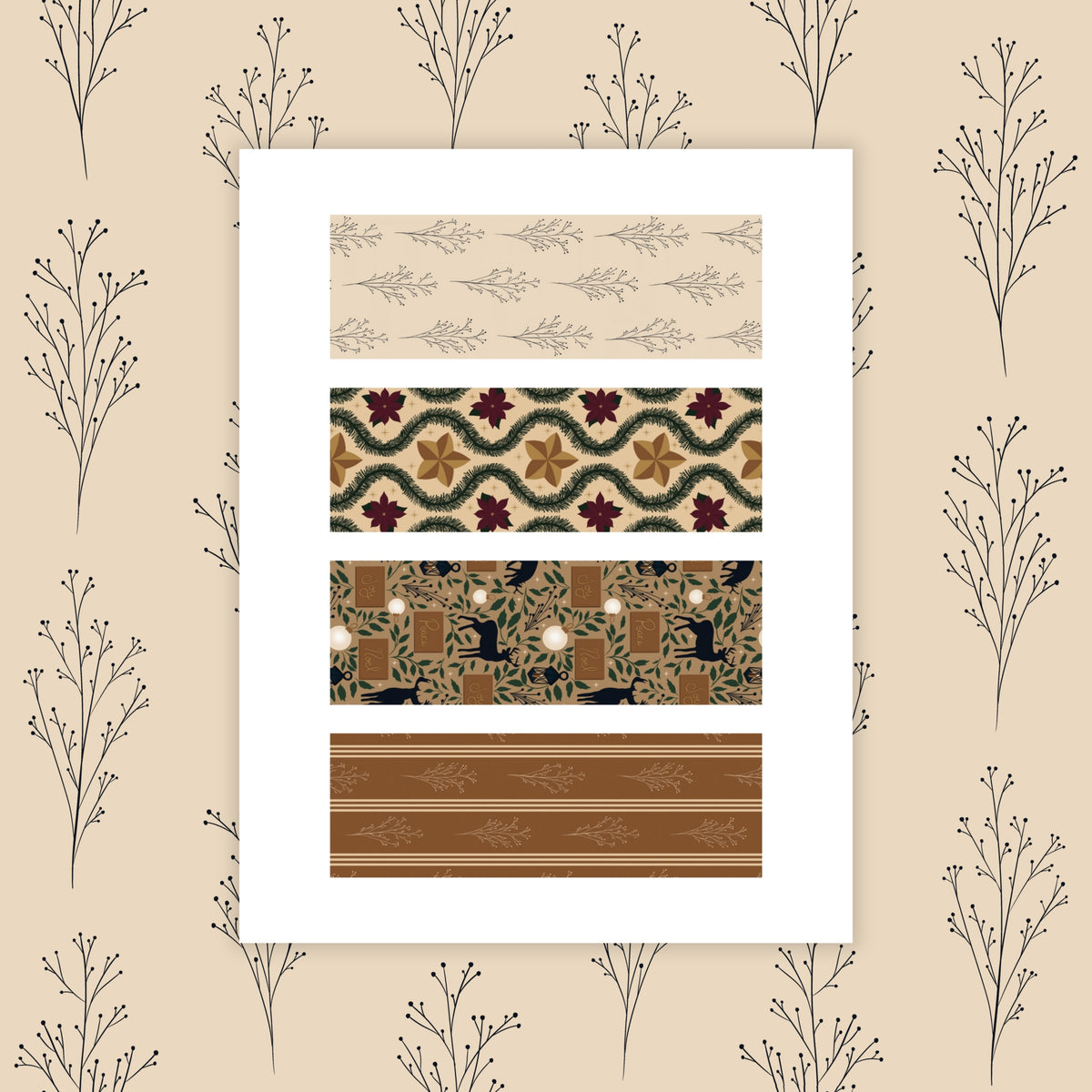 Christmas Patterned Bookmarks | Set of 8 Printable Bookmarks