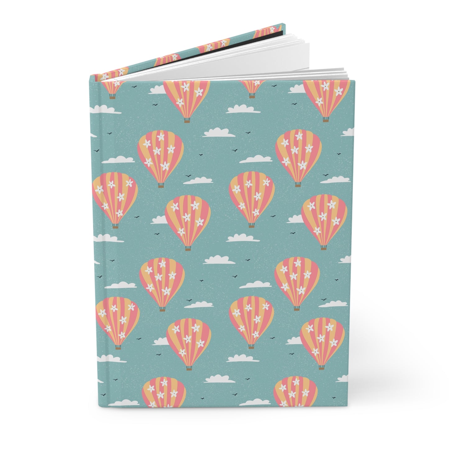 Blooming Skies Journal – Teal Hot Air Balloon Notebook | Coastal Dream Aesthetic Journal | Whimsical Floral Sky Writing Notebook