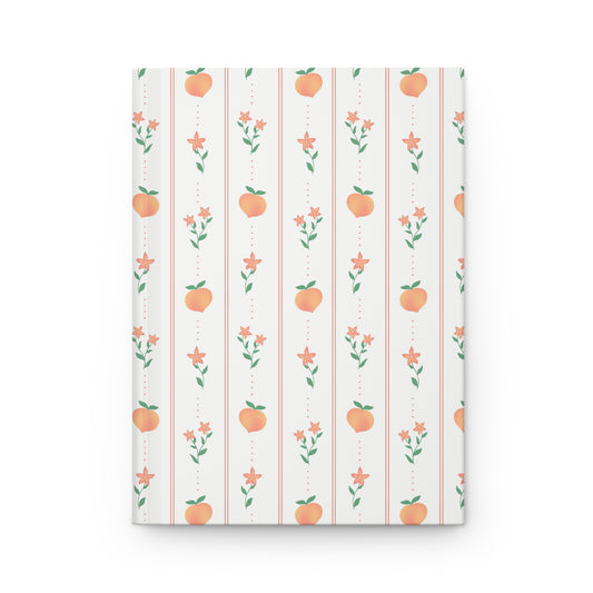 Blush Peach & Floral Stripe Journal | Pink Botanical Hardcover Notebook | Cottagecore Writing Journal | Peach Blossom Diary | Floral Notebook