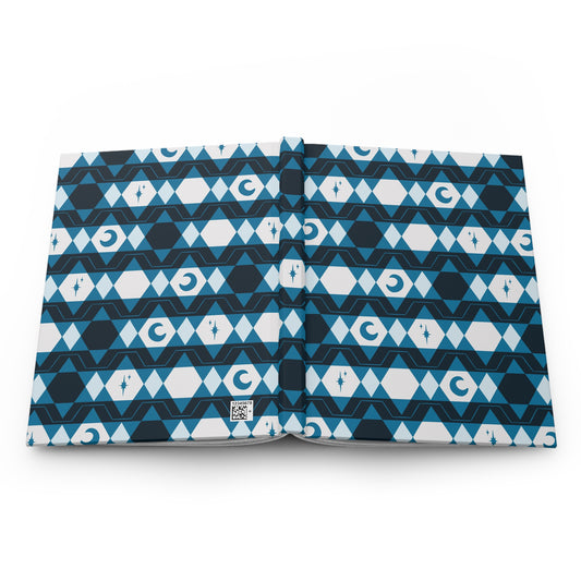 Blue Retro Celestial Hardcover Journal | Geometric Moon & Star Notebook