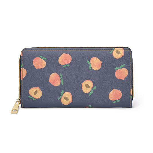 Purple Peach Wallet | Floral Zip Wallet for Women | Cottagecore Wallet | Botanical Peach Wristlet | Evening Orchard Accessory