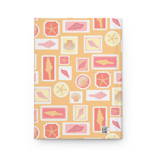 Vintage Coastal Seashell Journal | Orange Beach Aesthetic Notebook | Retro Ocean Postage Stamp Diary | Summer Sunset Shell Journal | Cute Coastal Gift