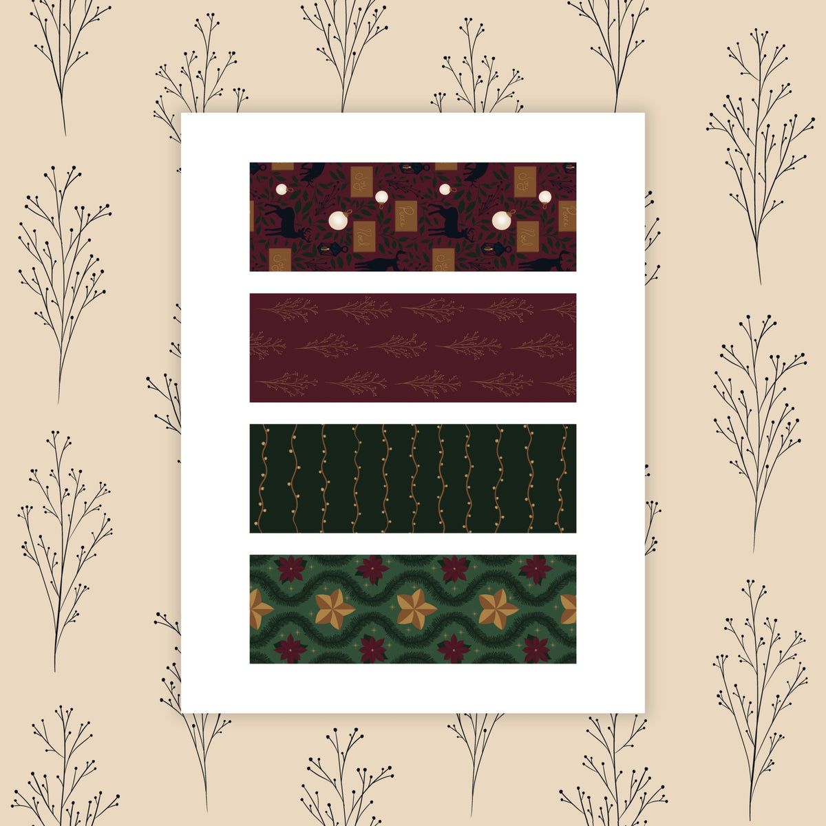 Christmas Patterned Bookmarks | Set of 8 Printable Bookmarks