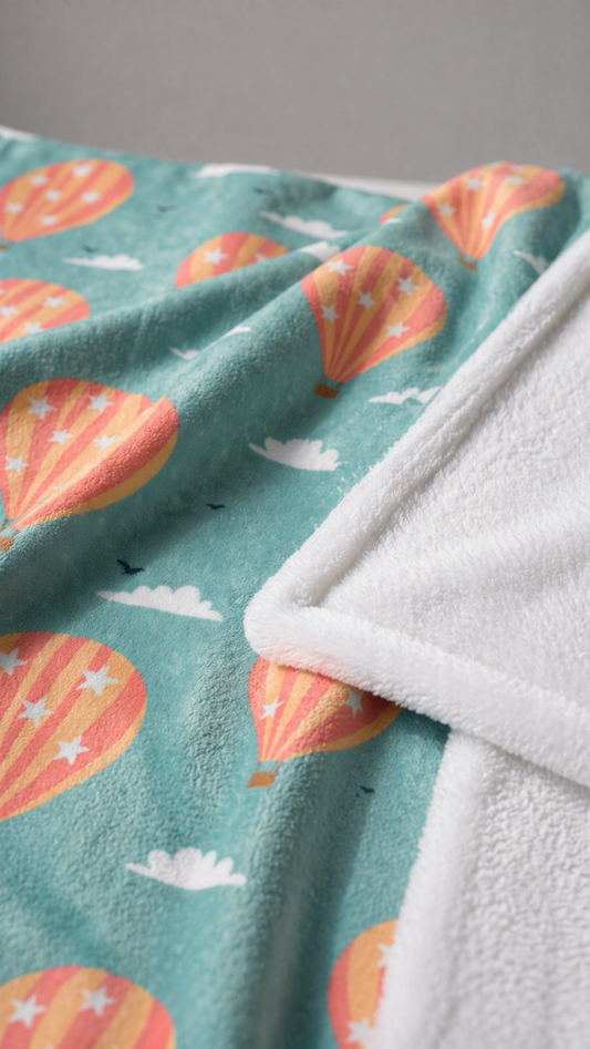 Blooming Skies Blanket – Teal Hot Air Balloon Throw