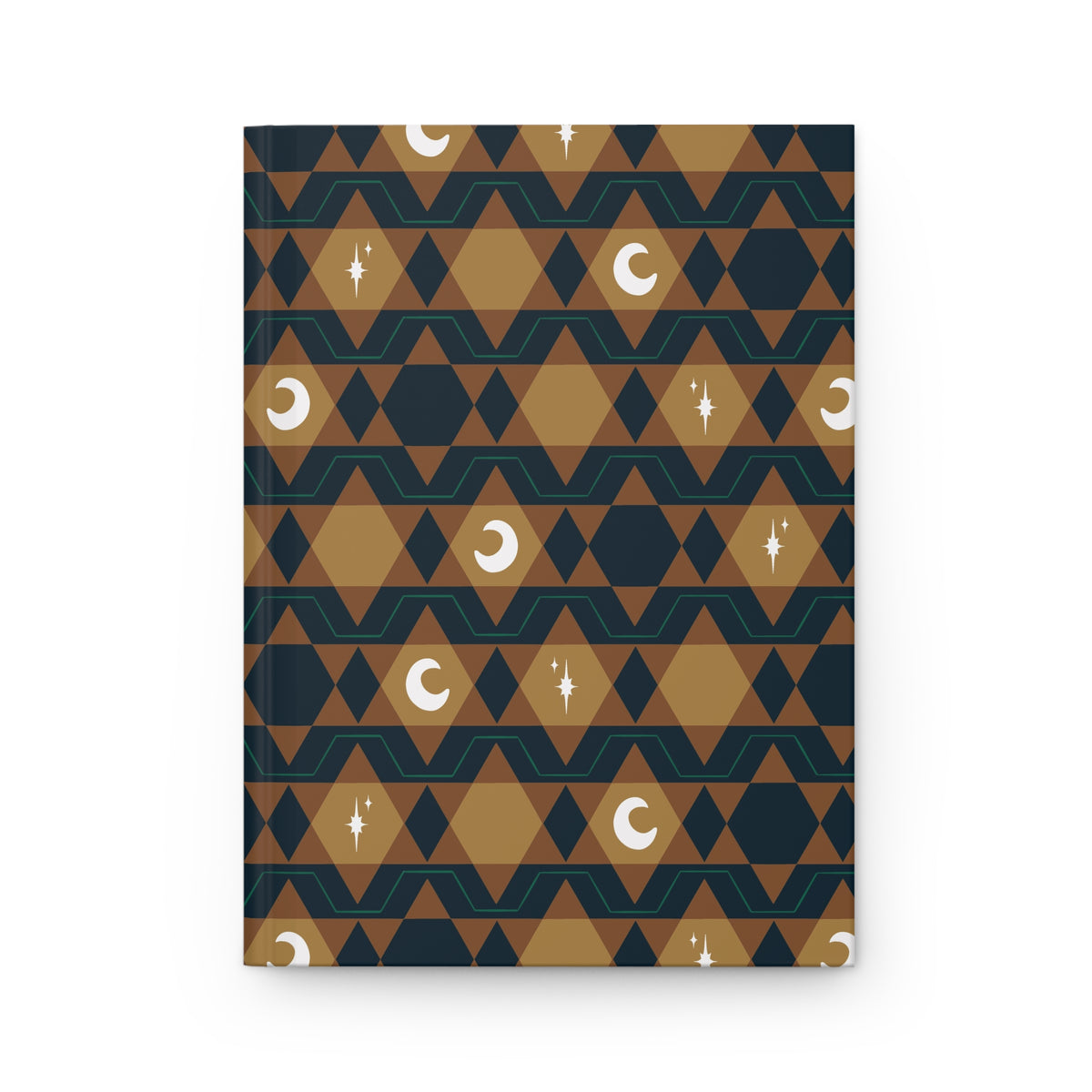 Earthy Retro Celestial Hardcover Journal | Geometric Moon & Star Notebook