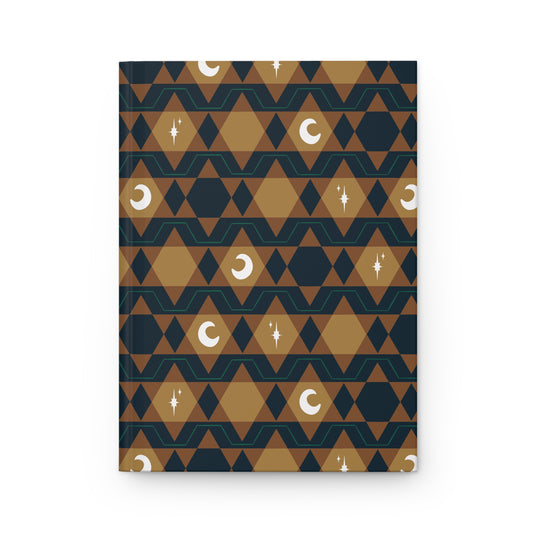 Earthy Retro Celestial Hardcover Journal | Geometric Moon & Star Notebook