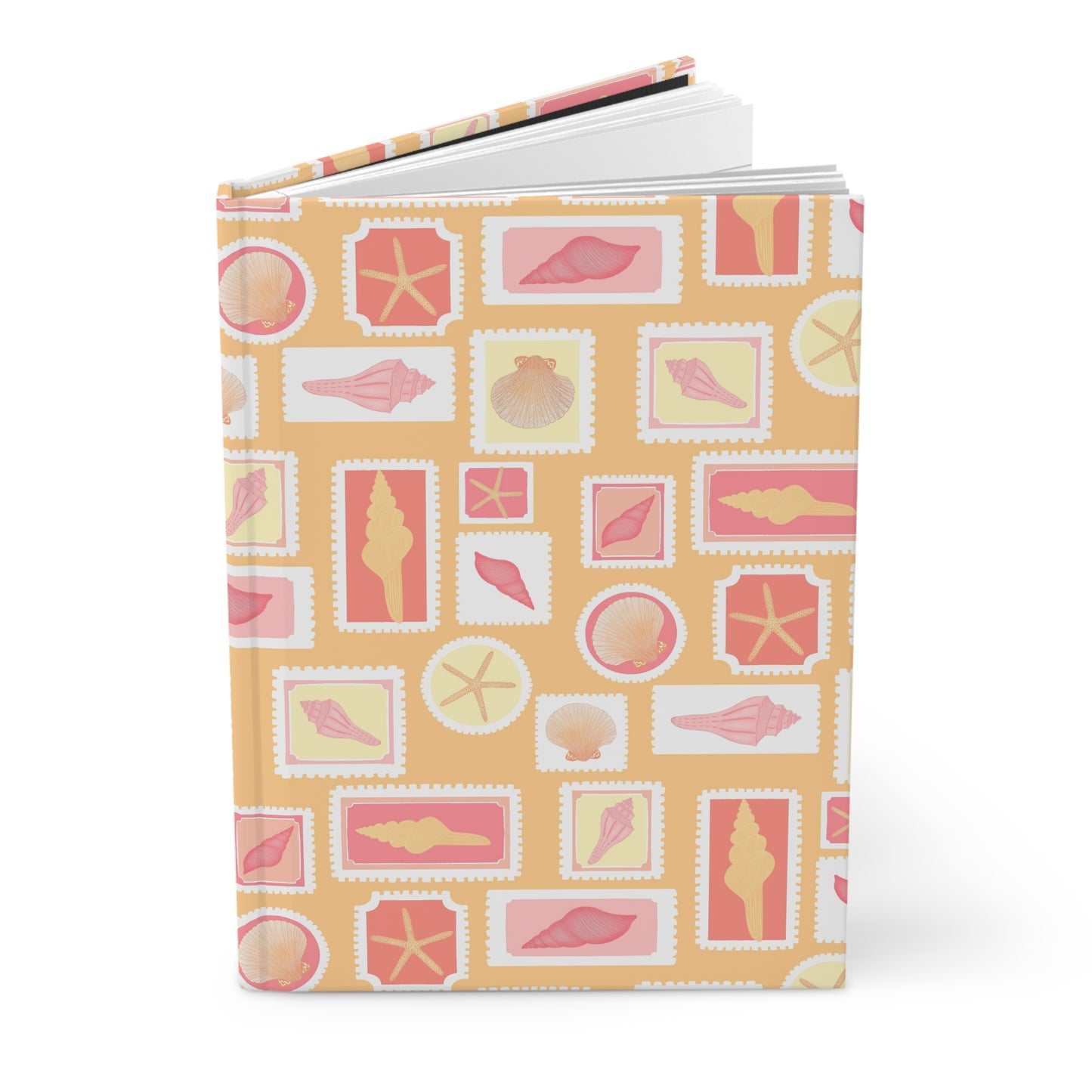 Vintage Coastal Seashell Journal | Orange Beach Aesthetic Notebook | Retro Ocean Postage Stamp Diary | Summer Sunset Shell Journal | Cute Coastal Gift