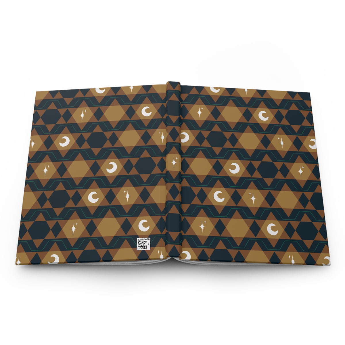 Earthy Retro Celestial Hardcover Journal | Geometric Moon & Star Notebook