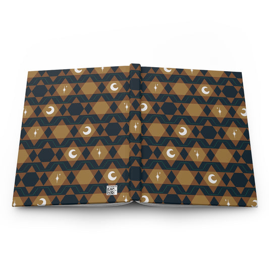 Earthy Retro Celestial Hardcover Journal | Geometric Moon & Star Notebook