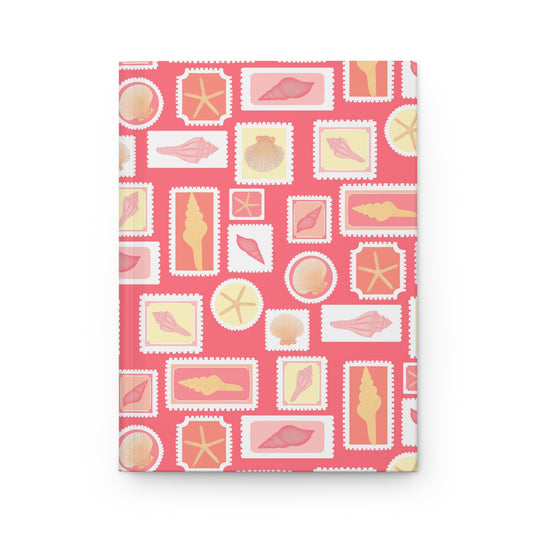 Vintage Coastal Seashell Journal | Beach Postage Stamp Notebook | Retro Ocean Aesthetic Diary | Pink Summer Shell Notebook | Cute Coastal Gift for Her