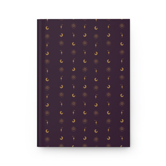 Plum & Gold Celestial Hardcover Journal | Sun Moon & Star Notebook