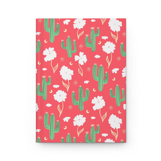 Coral Cactus & Wildflower Hardcover Journal | Desert Floral Lined Notebook