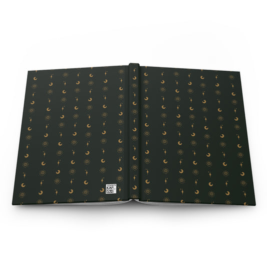 Forest Green Celestial Hardcover Journal | Gold Sun Moon & Star Notebook