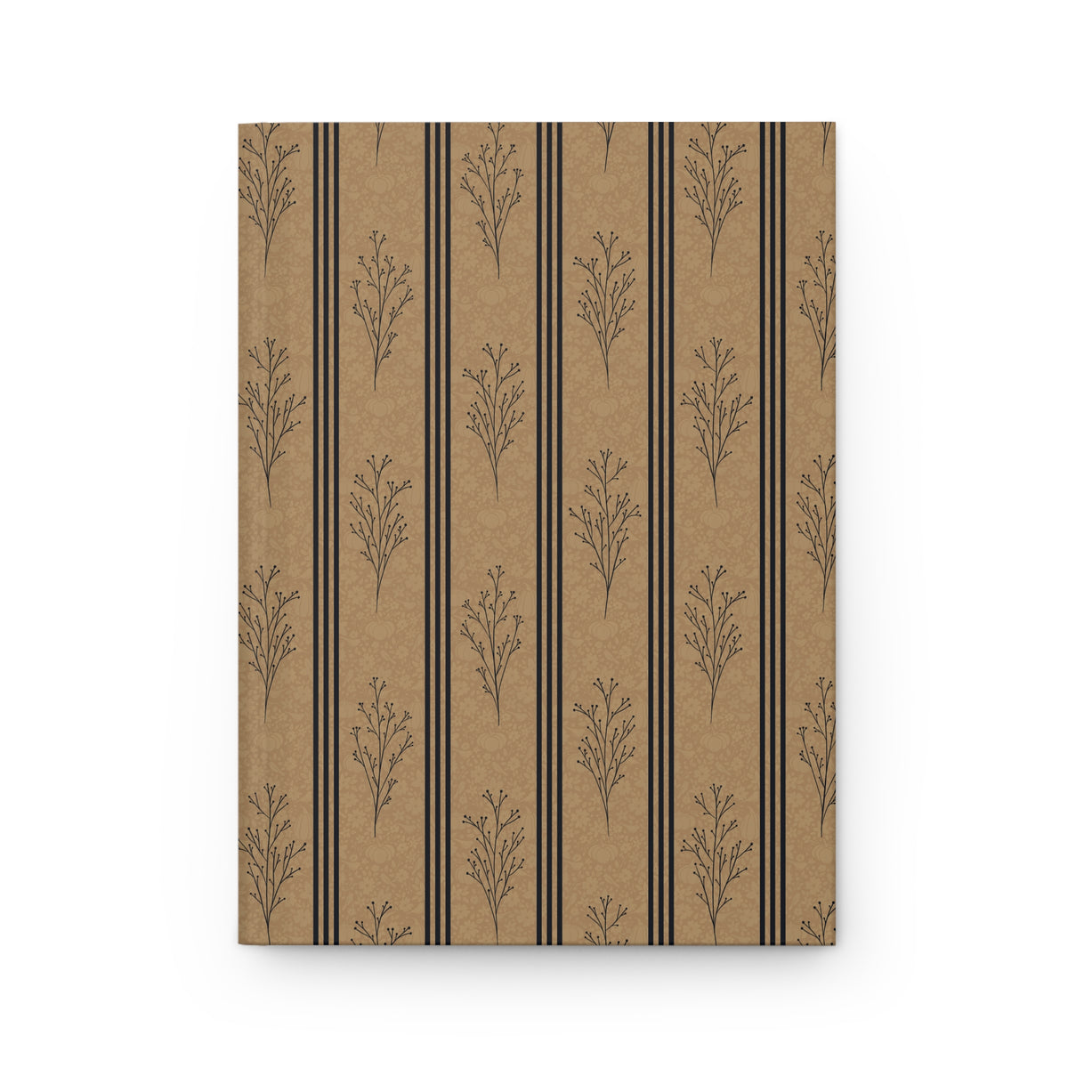 Black & Tan Botanical Striped Hardcover Journal | Vintage Lined Notebook