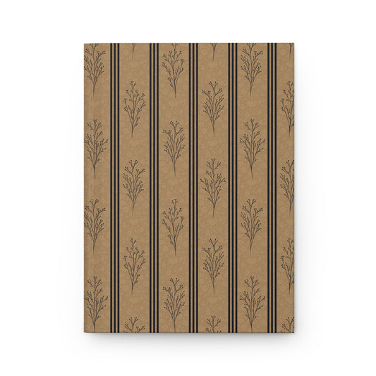 Black & Tan Botanical Striped Hardcover Journal | Vintage Lined Notebook
