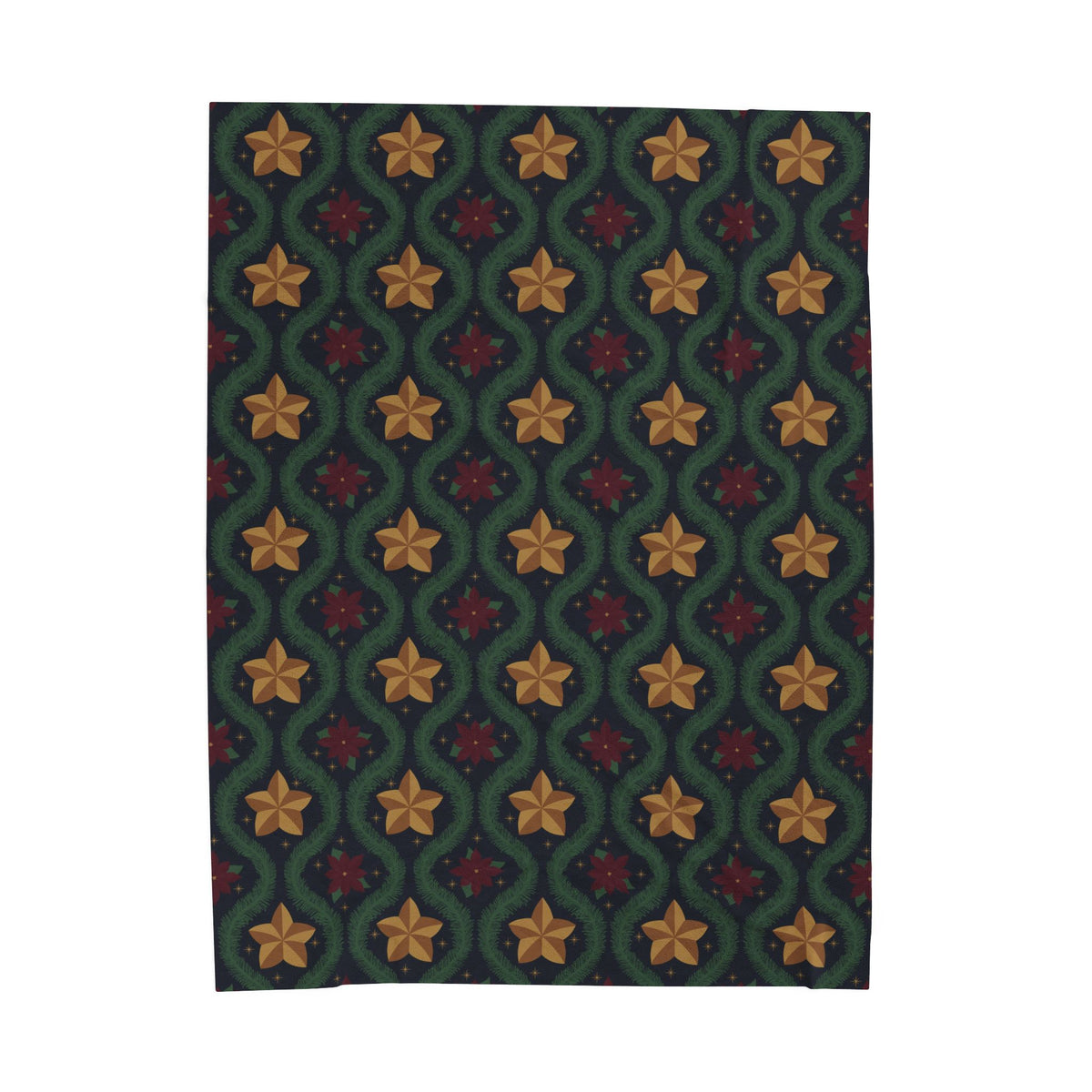 Blue Vintage Poinsettia Christmas Fleece Blanket | Evergreen Holiday Throw