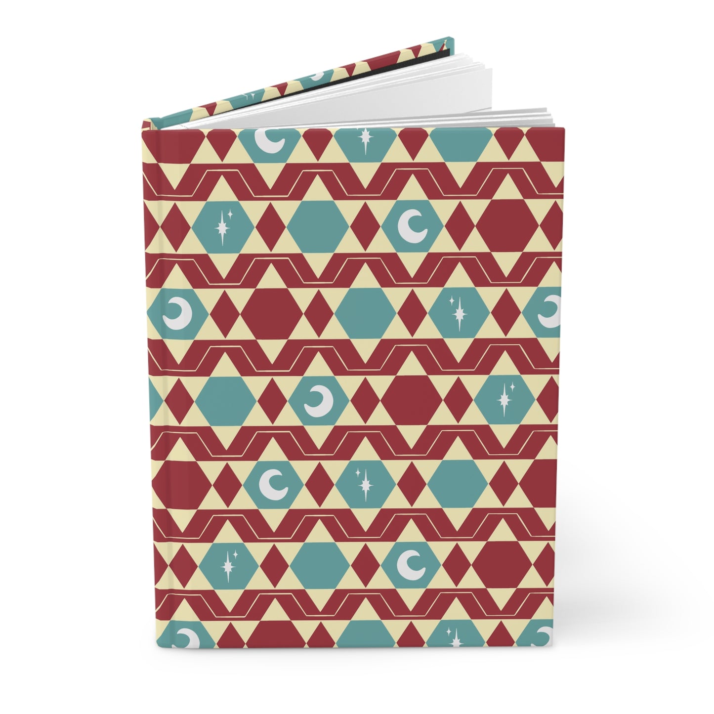 Retro Red & Teal Celestial Hardcover Journal | Geometric Moon Notebook