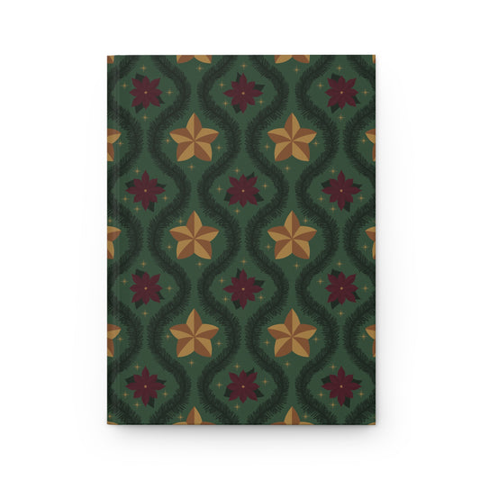 Vintage Poinsettia Hardcover Journal | Green Christmas Lined Notebook