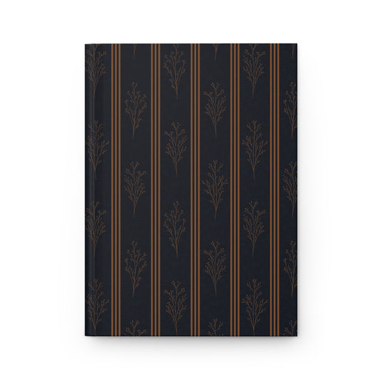 Blue & Gold Botanical Striped Hardcover Journal | Vintage Lined Notebook