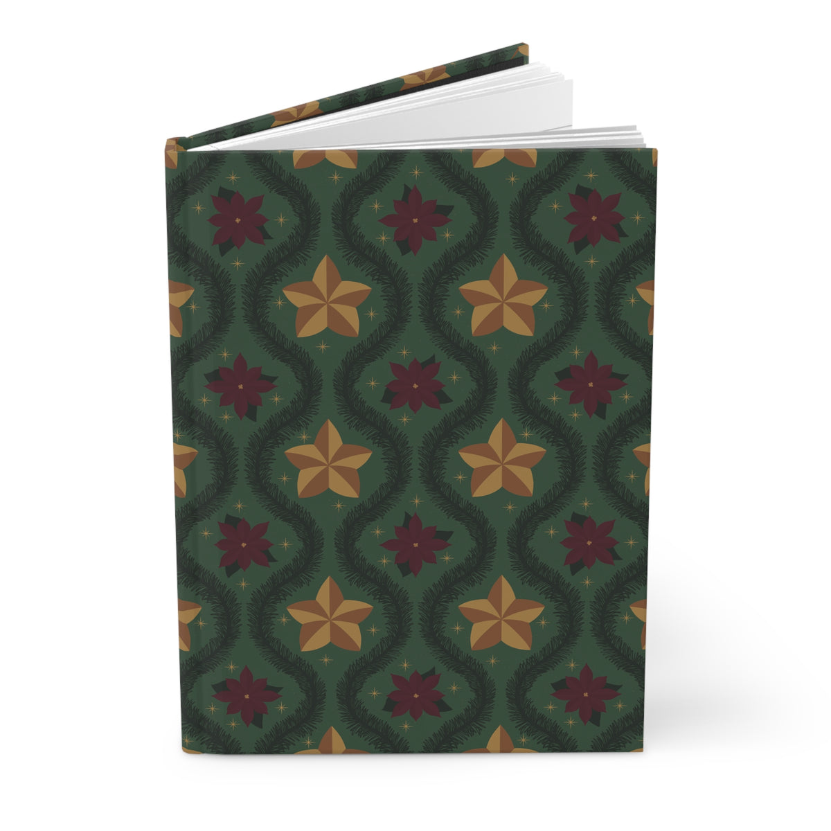 Vintage Poinsettia Hardcover Journal | Green Christmas Lined Notebook