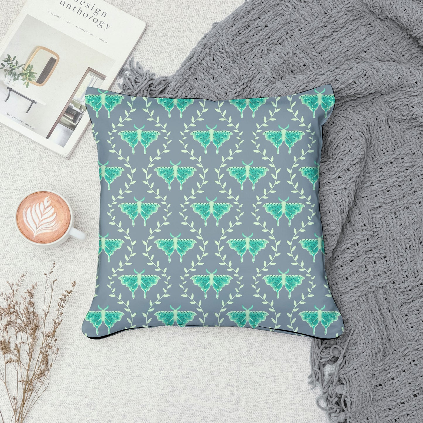 Whimsical Moth Seamless Pattern Grey – Dreamy 12x12” PNG, 300 DPI, Commercial Use
