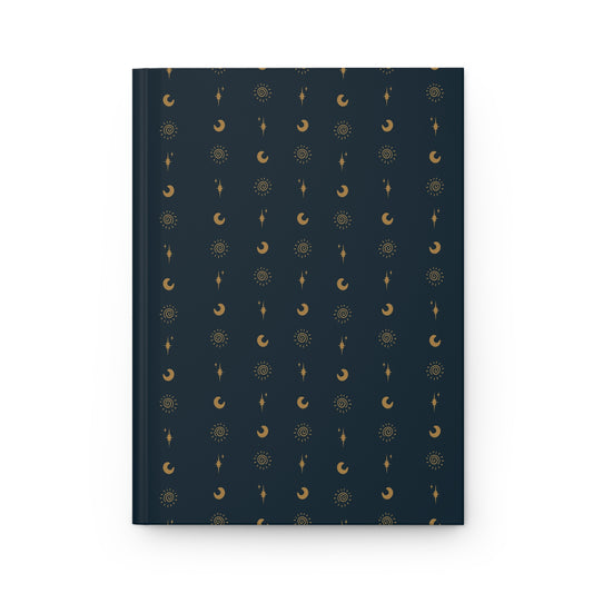 Midnight Blue Celestial Hardcover Journal | Gold Sun Moon & Star Notebook