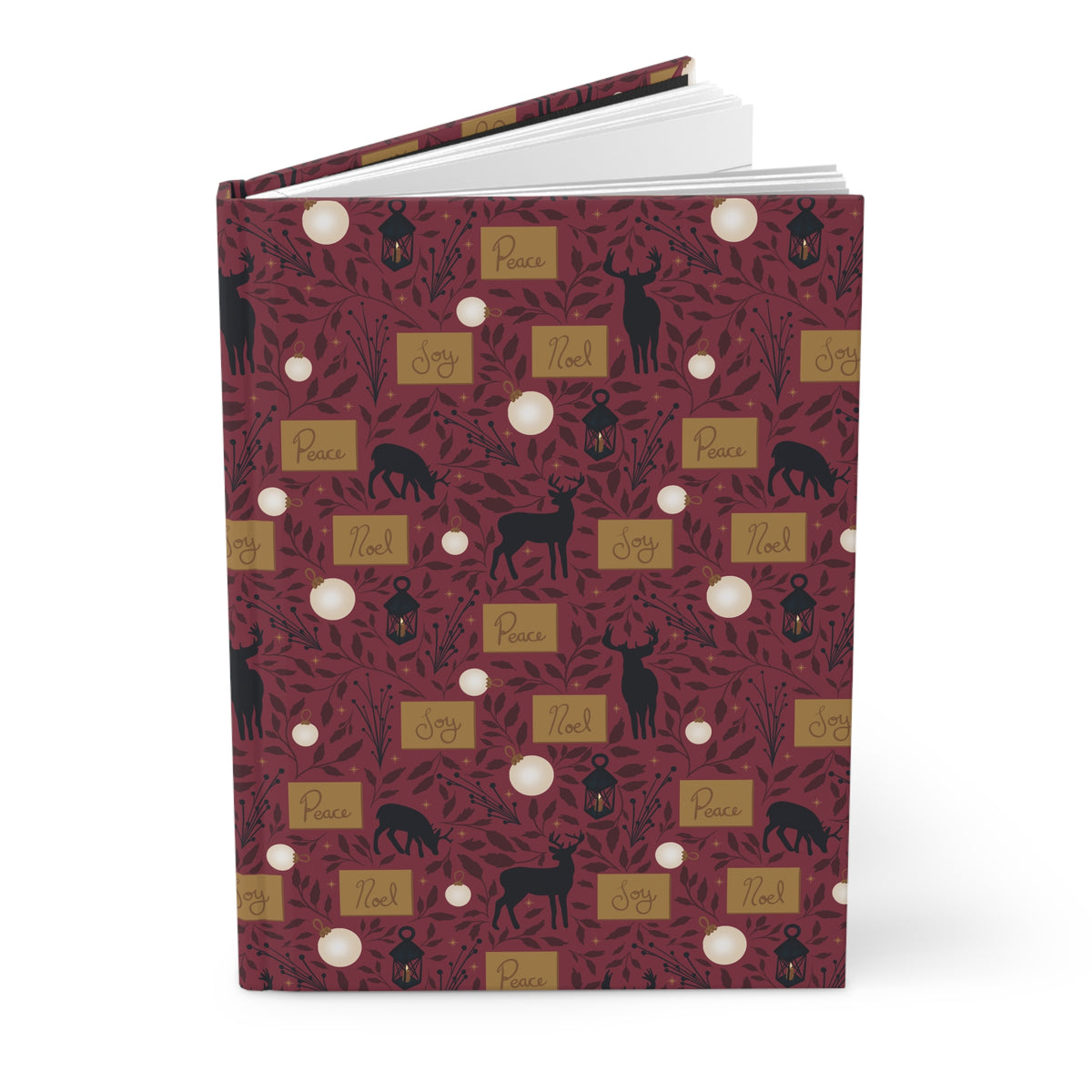 Red Woodland Deer Hardcover Journal | Vintage Christmas Lined Notebook