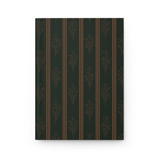 Green & Gold Botanical Striped Hardcover Journal | Vintage Lined Notebook