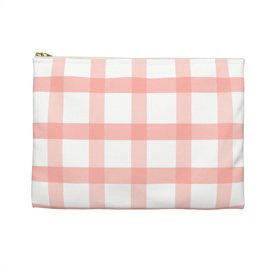 Peach & Pink Gingham Zipper Pouch | Cottagecore Cosmetic Bag | Floral Travel Pouch | Peach Blossom Accessory Bag | Everyday Organizer