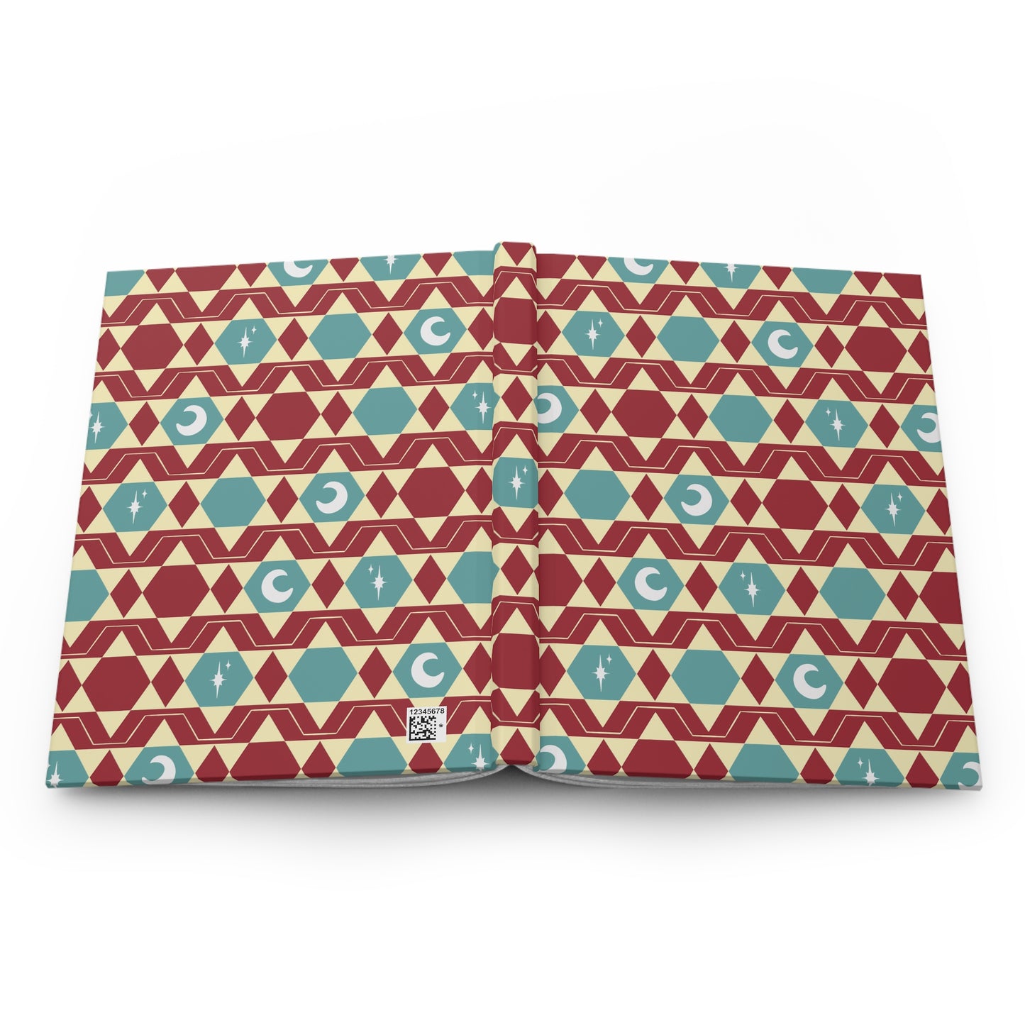 Retro Red & Teal Celestial Hardcover Journal | Geometric Moon Notebook