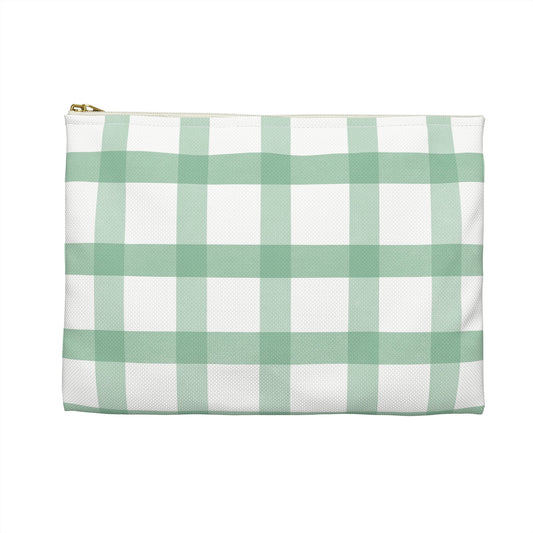 Mint Gingham Zipper Pouch | Cottagecore Cosmetic Bag | Green Checkered Travel Pouch | Floral Accessory Bag | Everyday Organizer