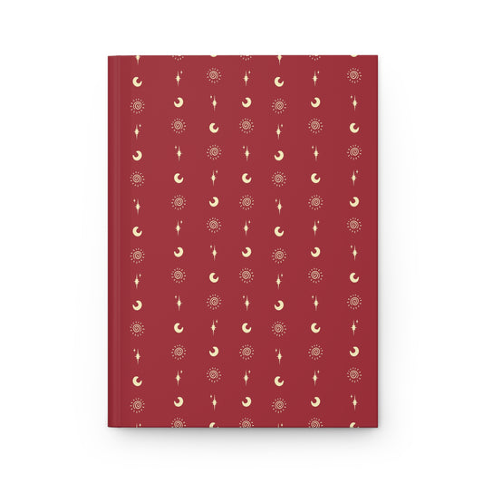 Crimson Celestial Hardcover Journal | Sun Moon & Star Lined Notebook