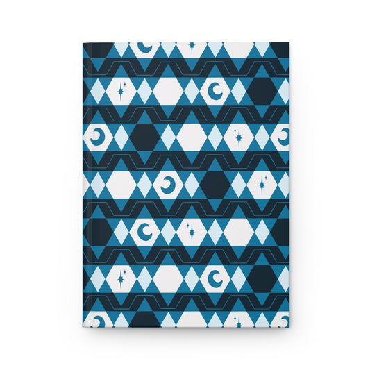 Blue Retro Celestial Hardcover Journal | Geometric Moon & Star Notebook