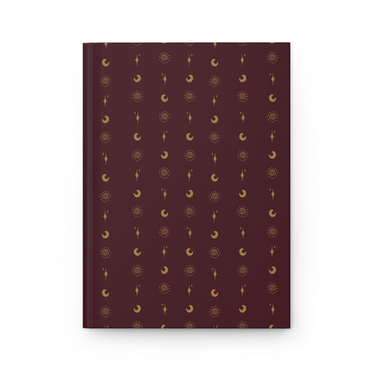 Burgundy & Gold Celestial Hardcover Journal | Sun Moon & Star Notebook