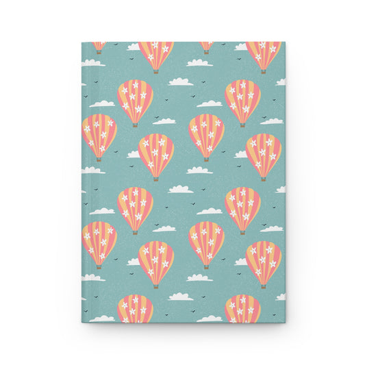 Blooming Skies Journal – Teal Hot Air Balloon Notebook | Coastal Dream Aesthetic Journal | Whimsical Floral Sky Writing Notebook