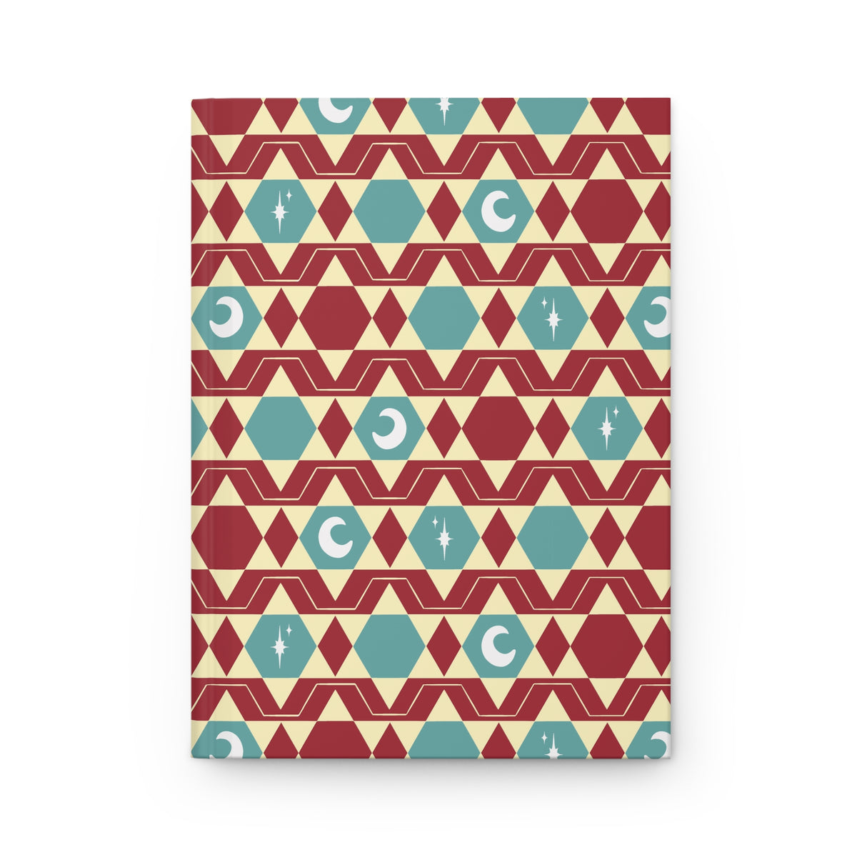 Retro Red & Teal Celestial Hardcover Journal | Geometric Moon Notebook