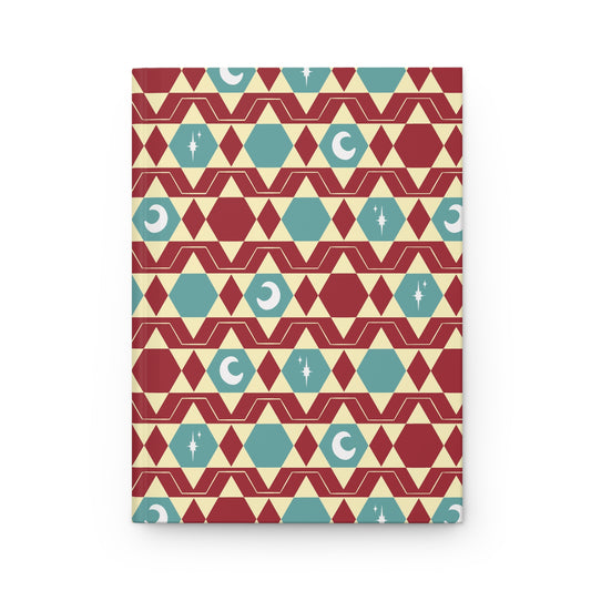 Retro Red & Teal Celestial Hardcover Journal | Geometric Moon Notebook