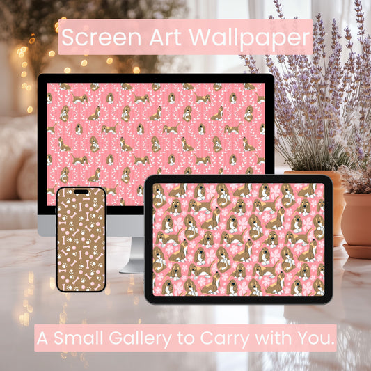 Basset Hound Wallpaper Bundle of 3 Pink | Cute Dog Phone, Tablet & 4K Desktop Backgrounds | Cozy Aesthetic Screen Art | Instant Download | Personal Use