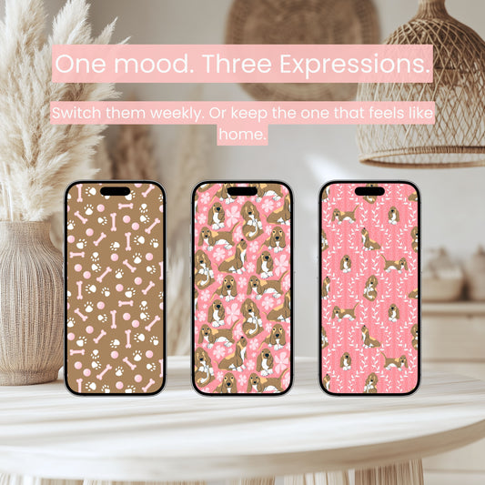 Basset Hound Wallpaper Bundle of 3 Pink | Cute Dog Phone, Tablet & 4K Desktop Backgrounds | Cozy Aesthetic Screen Art | Instant Download | Personal Use