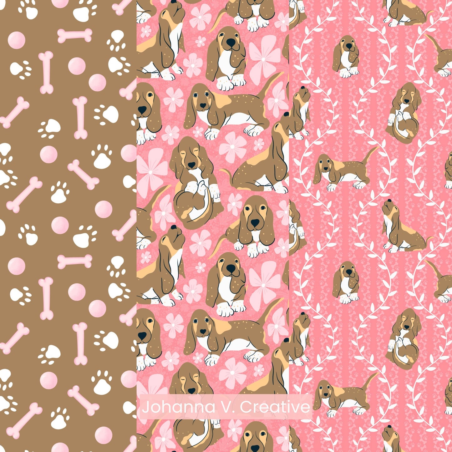 Basset Hound Wallpaper Bundle of 3 Pink | Cute Dog Phone, Tablet & 4K Desktop Backgrounds | Cozy Aesthetic Screen Art | Instant Download | Personal Use