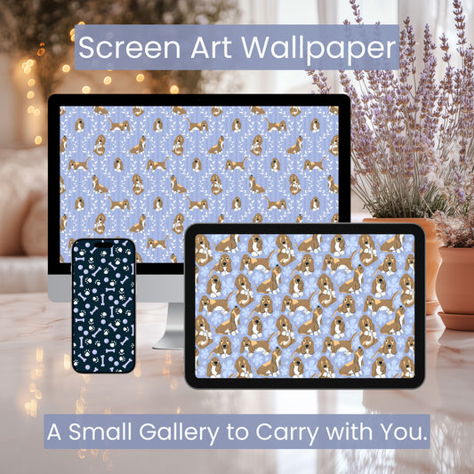 Basset Hound Wallpaper Bundle of 3 Purple | Cute Dog Phone, Tablet & 4K Desktop Backgrounds | Cozy Aesthetic Screen Art | Instant Download | Personal Use