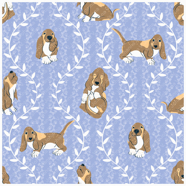 Basset Hound & Botanical Vines Seamless Pattern Purple | Cute Dog Patt ...