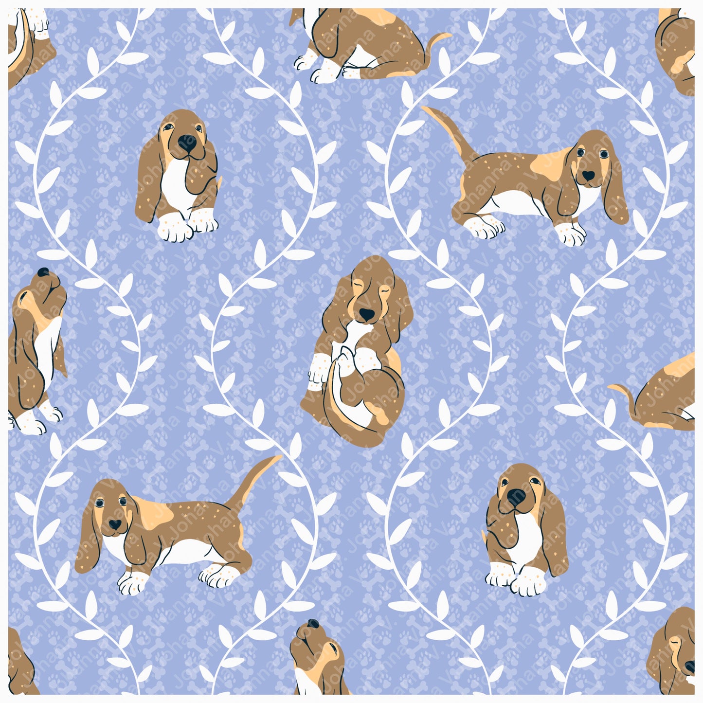 Basset Hound Seamless Pattern Bundle Purple | Florals, Botanicals & Dog Toys | 12x12” PNGs | Digital Download | Commercial & Personal