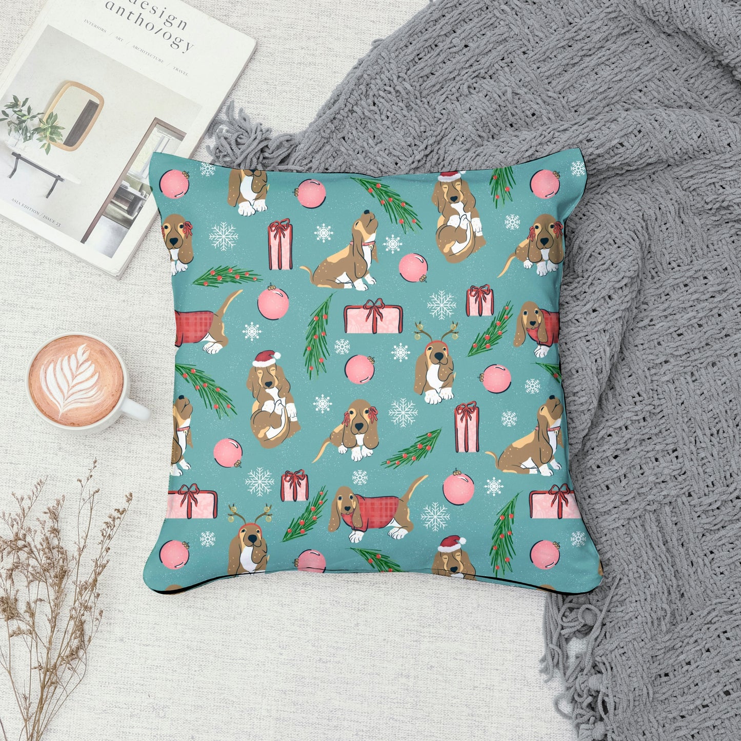 Christmas Basset Hound Seamless Pattern Blue Green | Holiday Dog Print | 12x12” PNG Digital Download Christmas Basset Hound Seamless Pattern | Holiday Dog Print | 12x12” PNG Digital Download