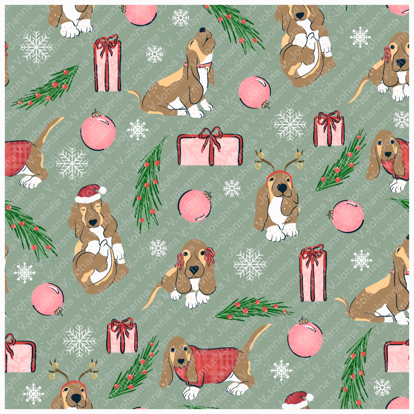Christmas Basset Hound Seamless Pattern Green | Holiday Dog Print | 12x12” PNG Digital Download Christmas Basset Hound Seamless Pattern | Holiday Dog Print | 12x12” PNG Digital Download