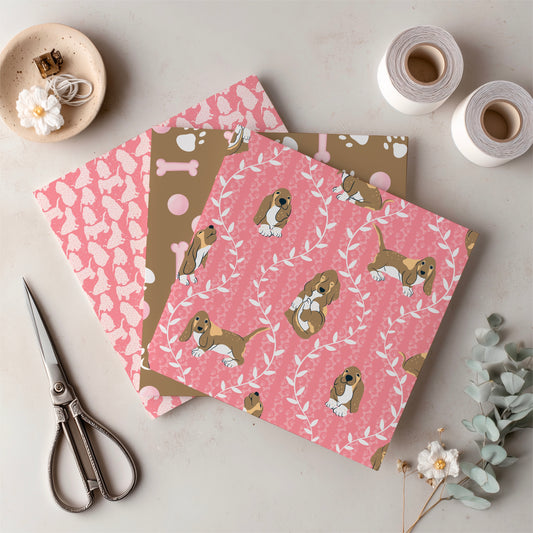 Basset Hound Seamless Pattern Bundle Pink | Florals, Botanicals & Dog Toys | 12x12” PNGs | Digital Download | Commercial & Personal