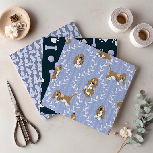 Basset Hound Seamless Pattern Bundle Purple | Florals, Botanicals & Dog Toys | 12x12” PNGs | Digital Download | Commercial & Personal